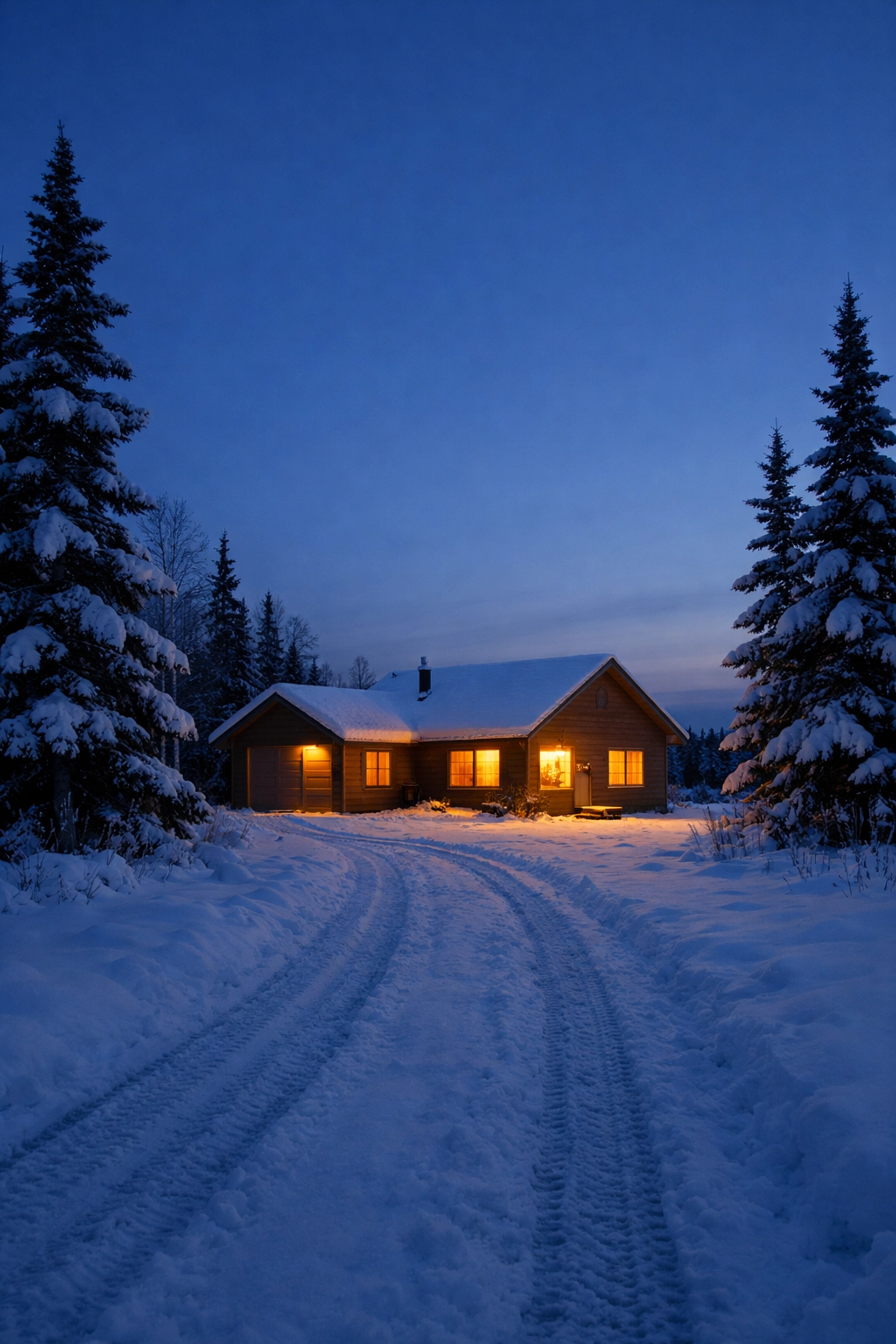 Remote Alaska home in Delta Junction at dusk welcoming mobile notary service