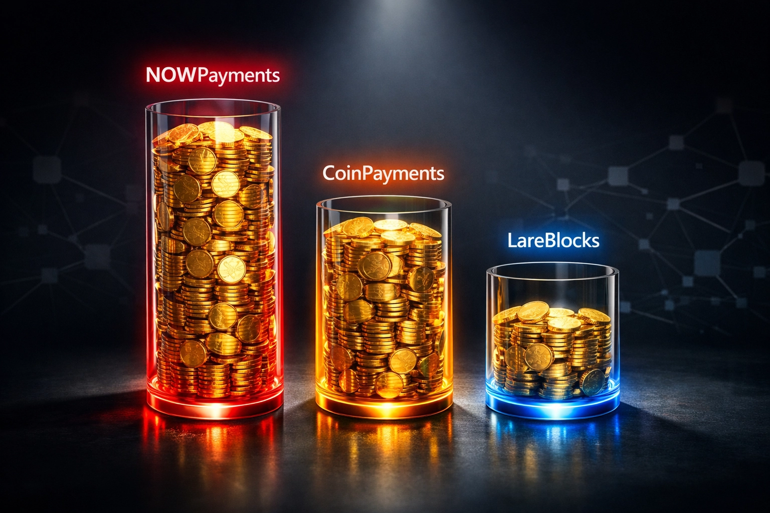 Payment fee comparison showing LareBlocks lower costs versus NOWPayments and CoinPayments