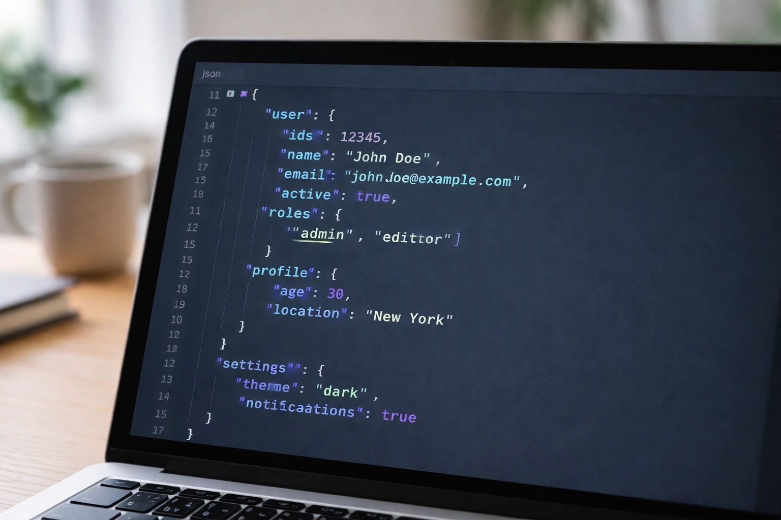 Laptop displaying structured JSON code for WordPress schema, highlighting advanced SEO implementation