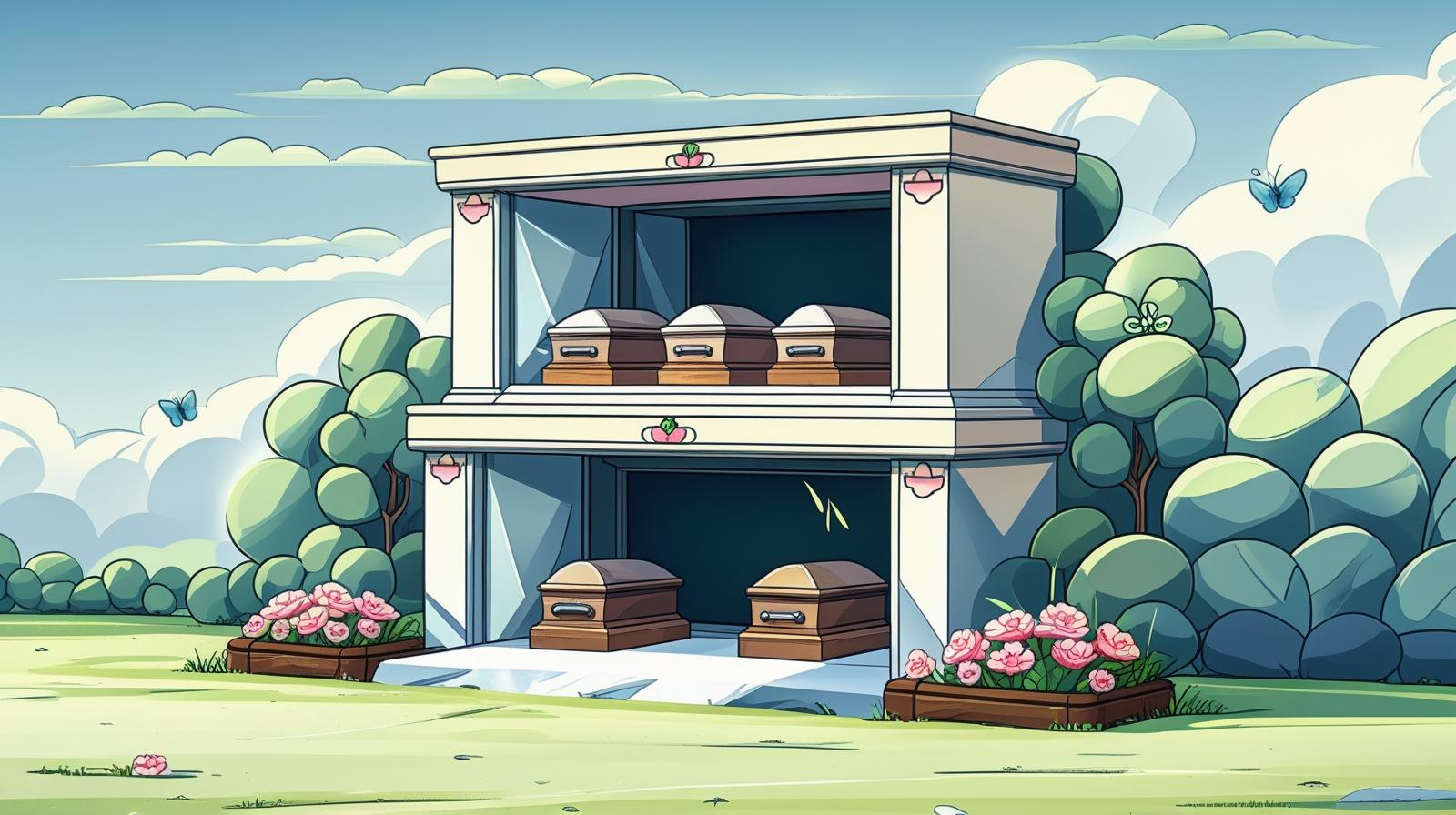 Modern Mausoleum in Tranquil Cemetery