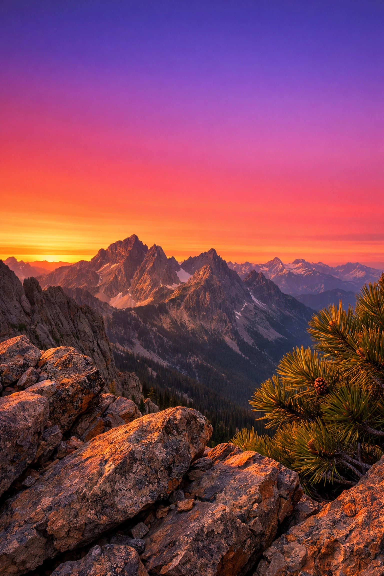 High-quality image compression on a sunset photo of the Rocky Mountains with no digital artifacts.