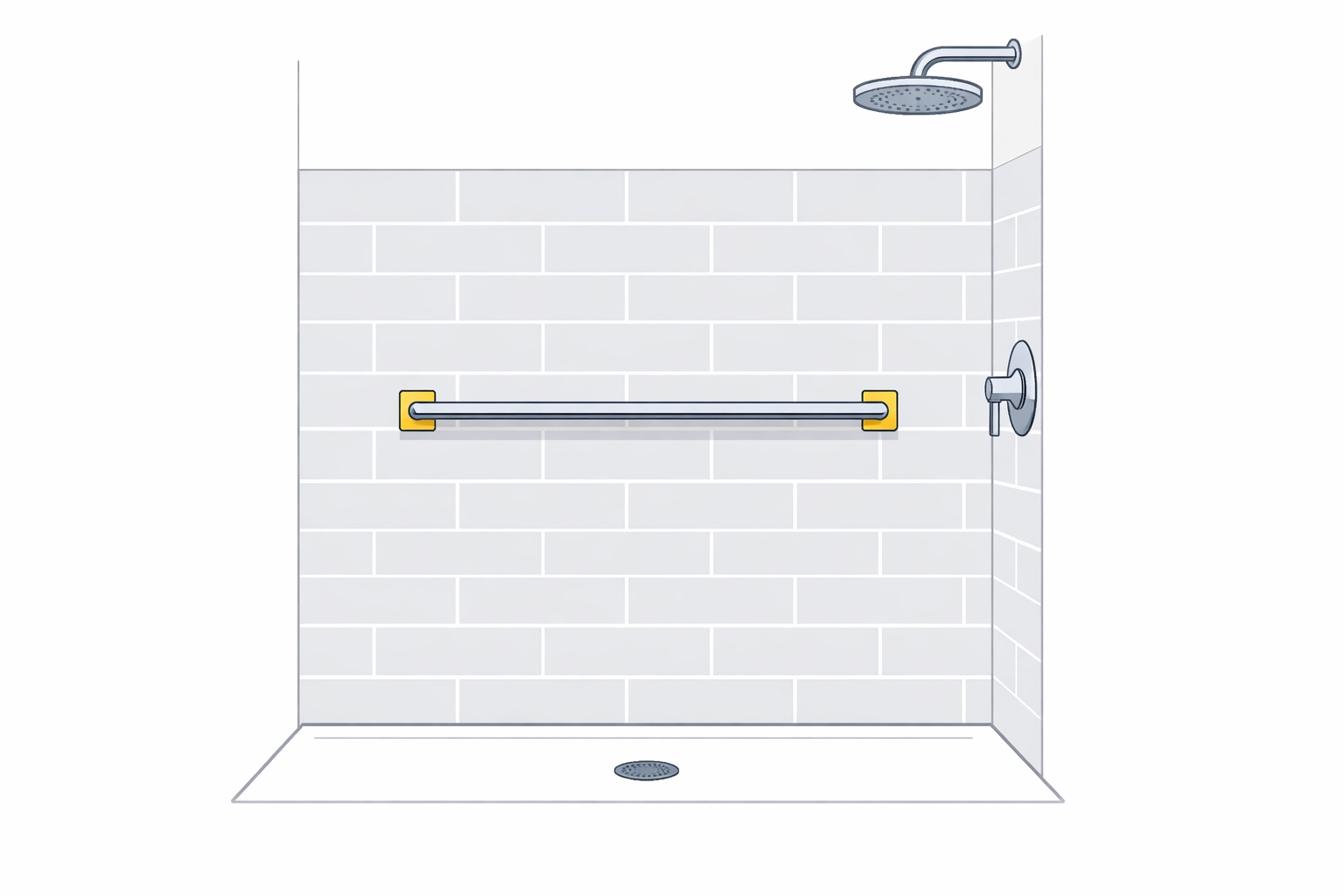 Securely mounted chrome grab bar for bathroom safety in a Kerrisdale home.