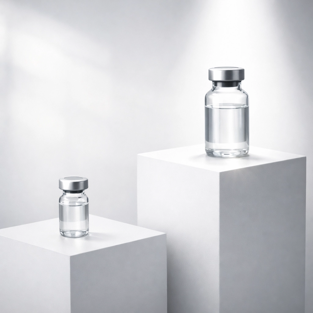 A highlighted vial of Retatrutide showcasing the advancement from dual to triple agonist peptides.