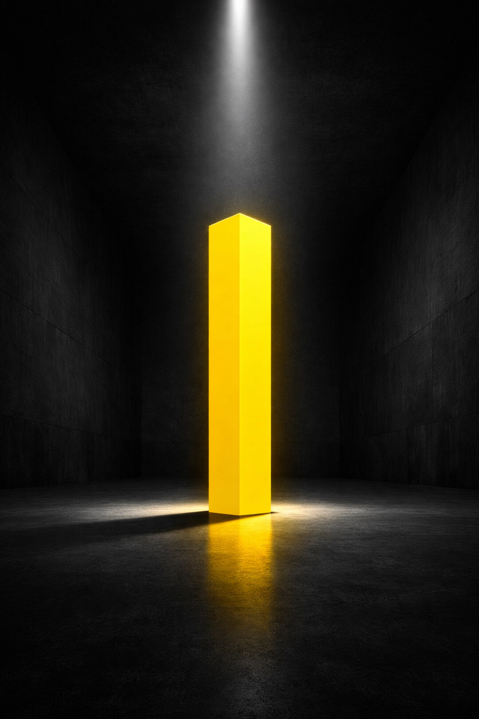 A glowing yellow monolith in a dark space, representing a singular and powerful pitch deck design concept.
