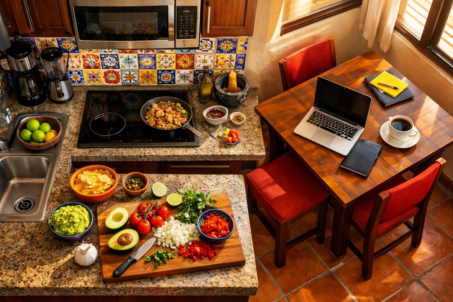 Fully-equipped kitchen in Old Town Puerto Vallarta condo rental for digital nomads
