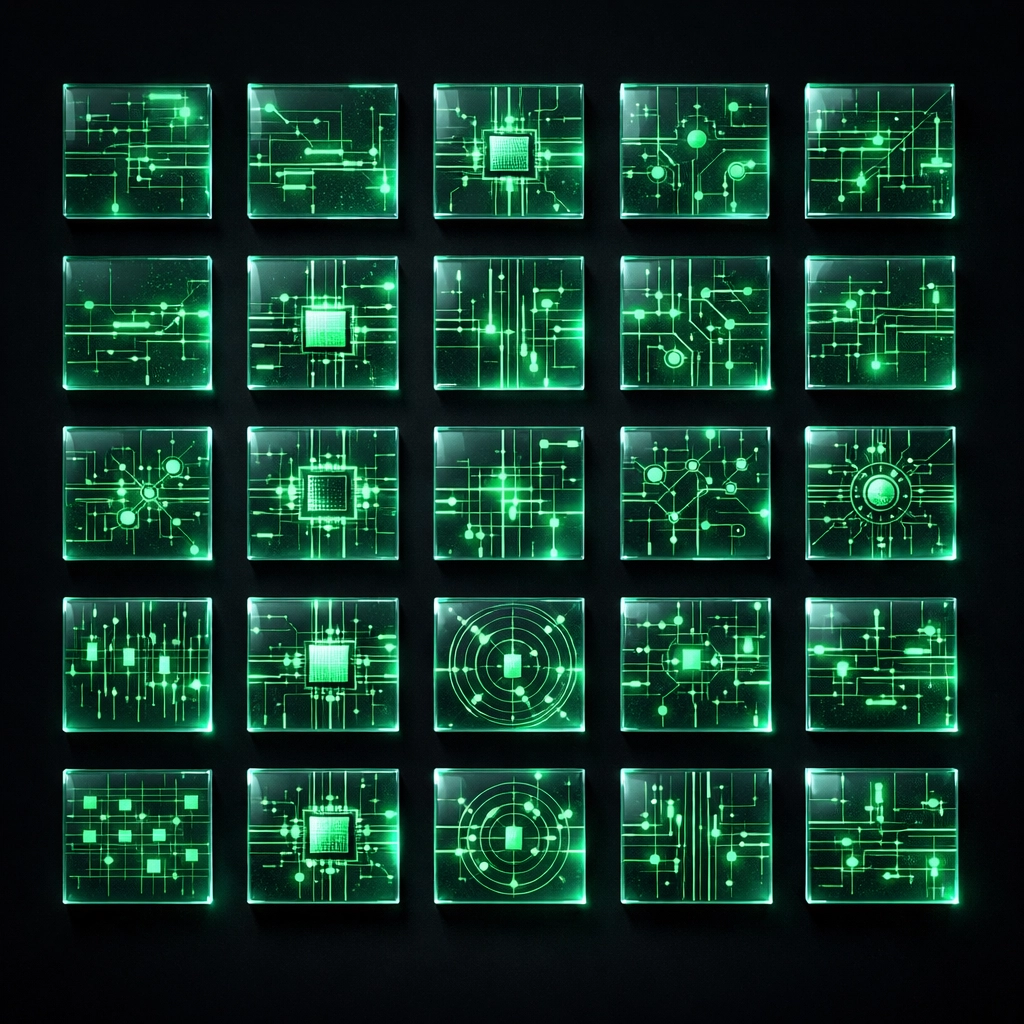 Structured grid of 25 digital panels representing the professional SEO framework for legal directory listings.