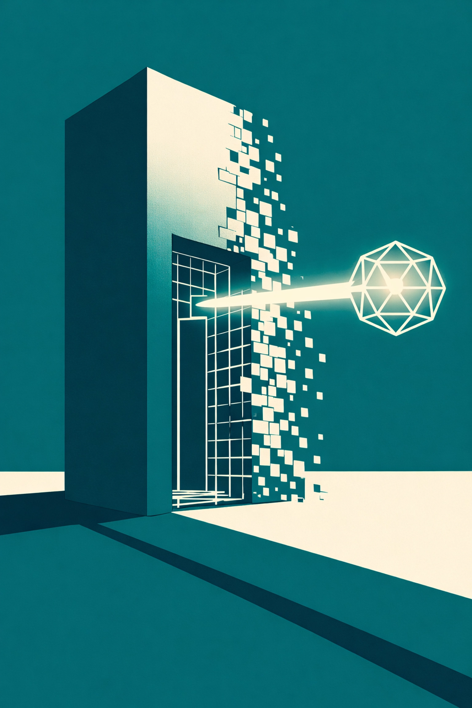 Abstract visualization of an AI bot scanning and unlocking a website’s technical SEO infrastructure.