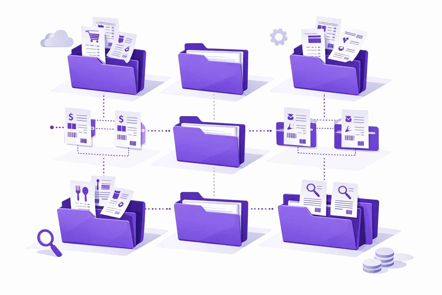 Organized bookkeeping system showing categorized transactions and matched records