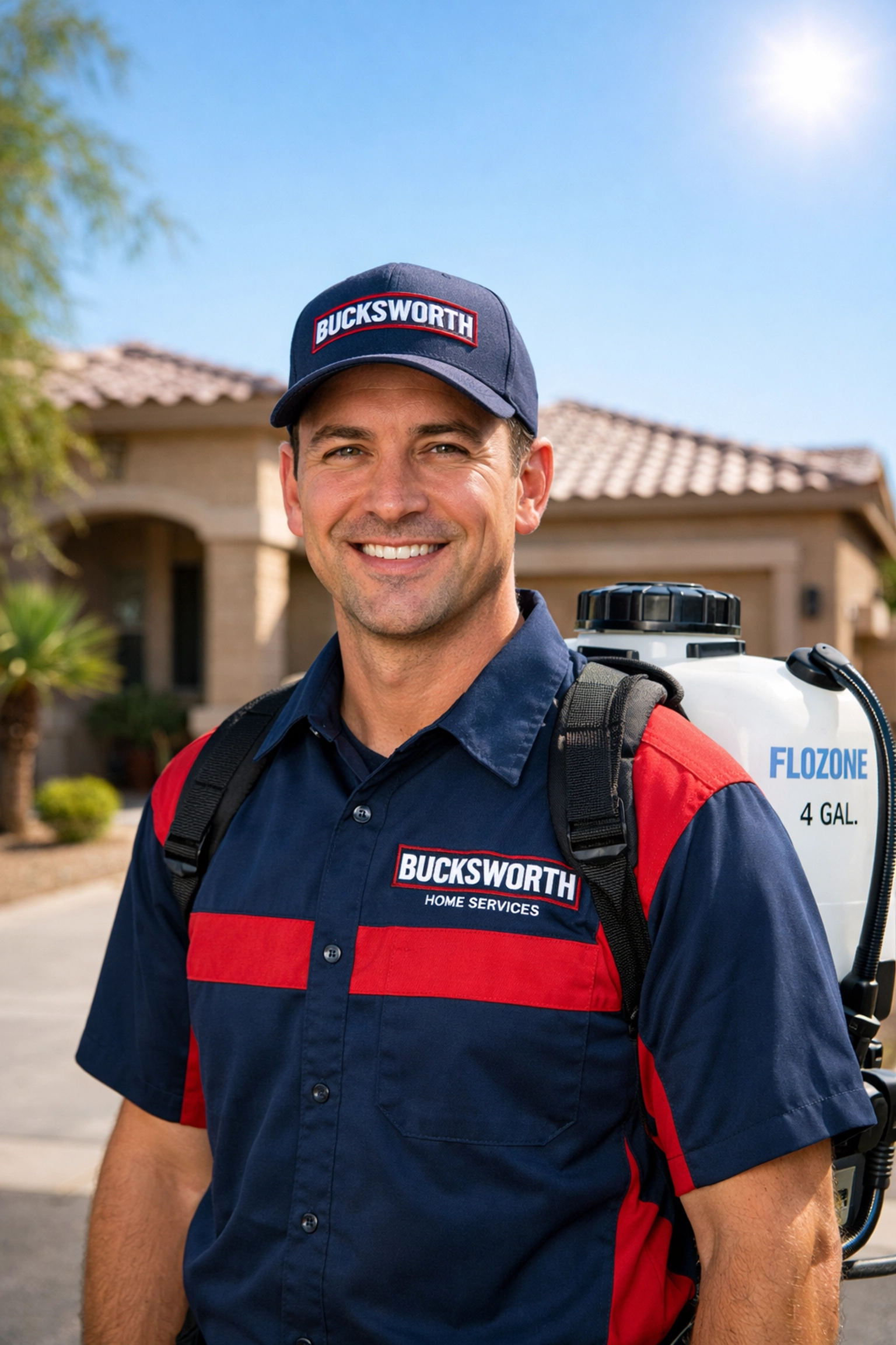 Professional Bucksworth technician in Phoenix ready to provide residential pest and weed control services.