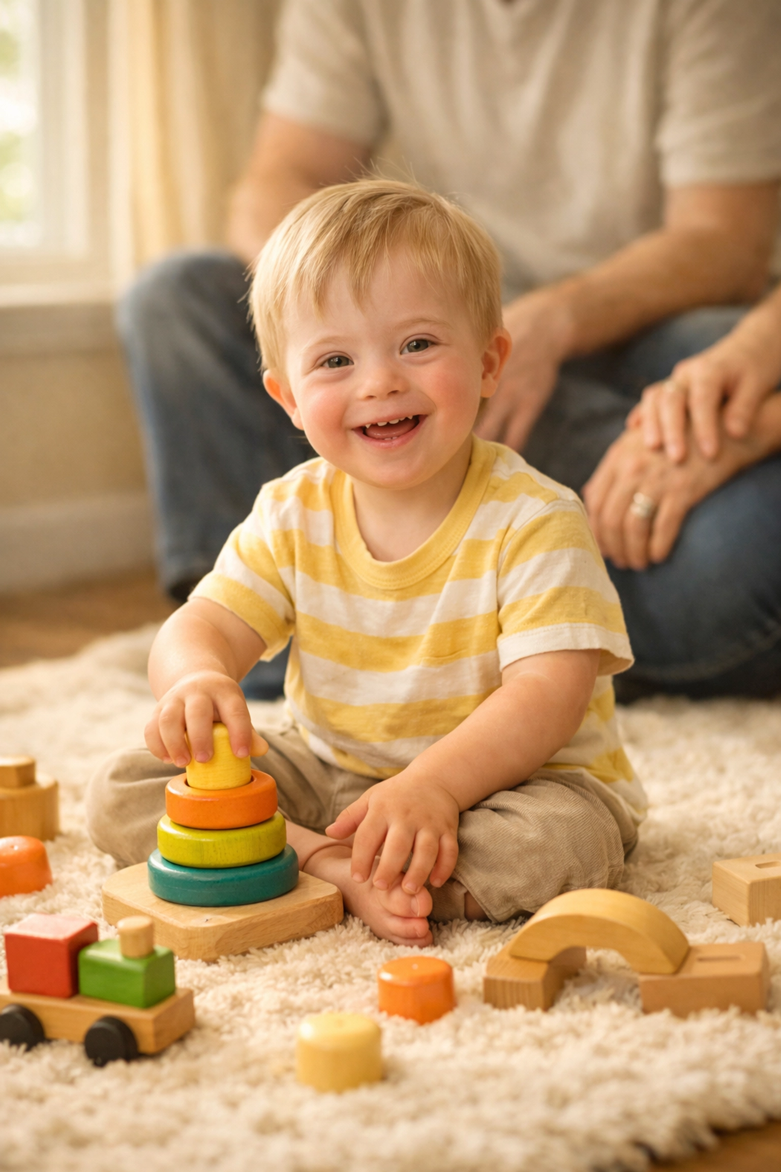 Special needs child playing independently showing therapy progress and development