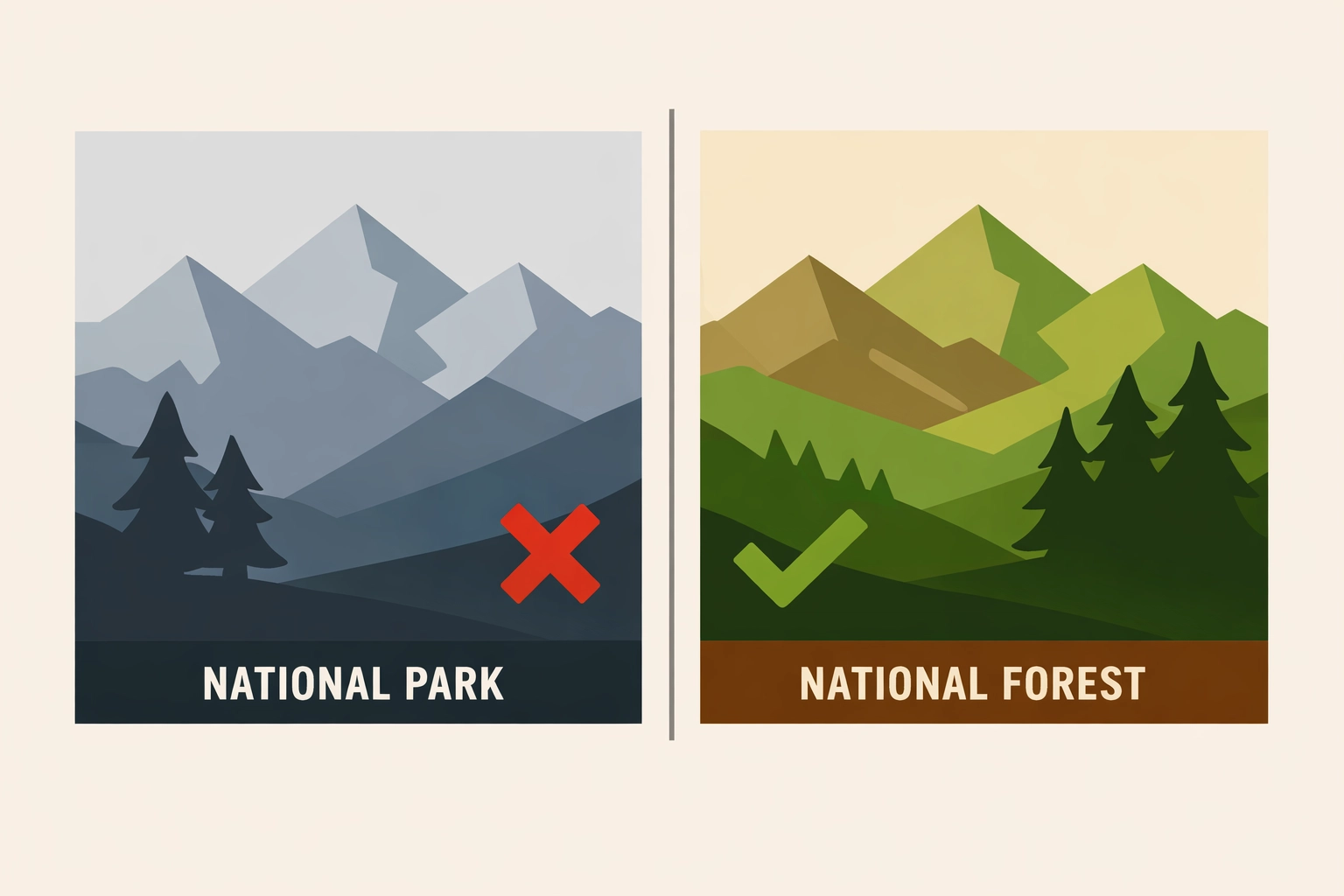 Comparison showing drones prohibited in National Parks but allowed in National Forests