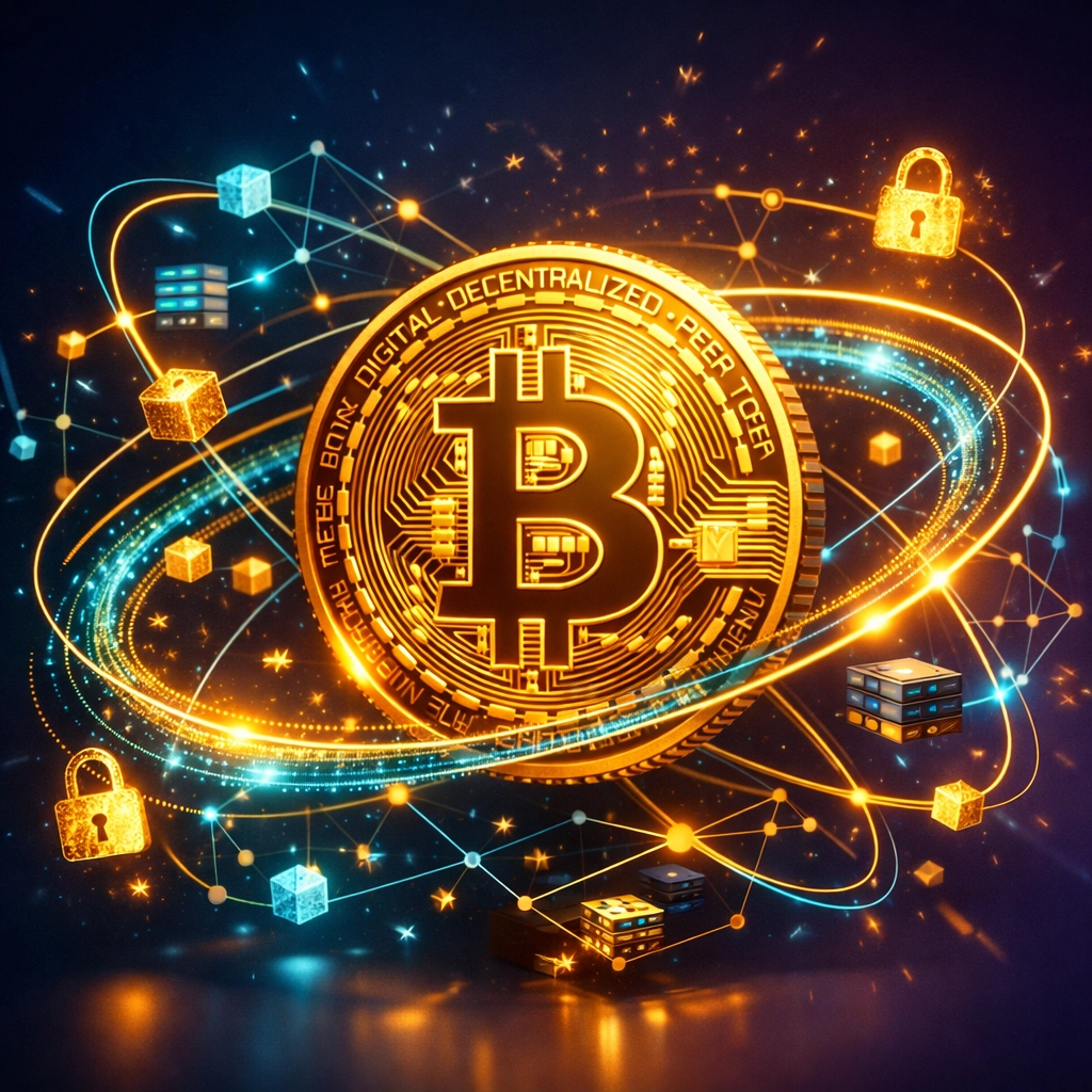 Bitcoin and blockchain network representing institutional cryptocurrency adoption