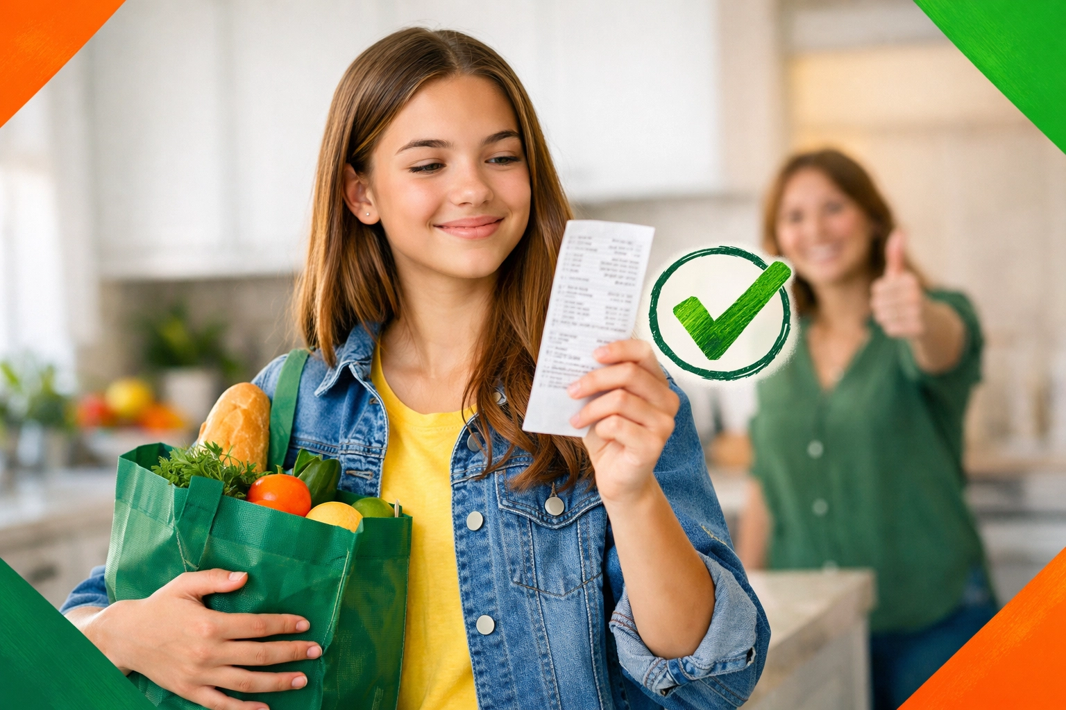Teenager practicing grocery budgeting in the kitchen as part of real-world life skills education.