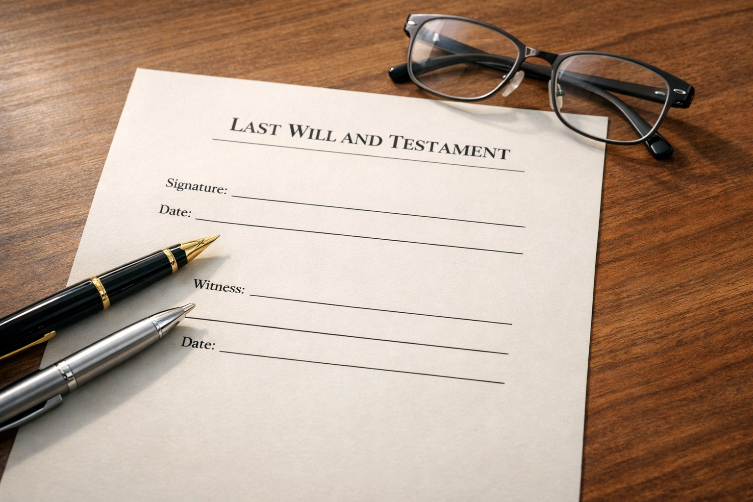 Printed will document with signature lines ready for proper execution and witnessing