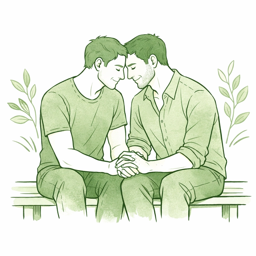 Two men share a moment of mutual respect and validation, highlighting the importance of non-binary community.