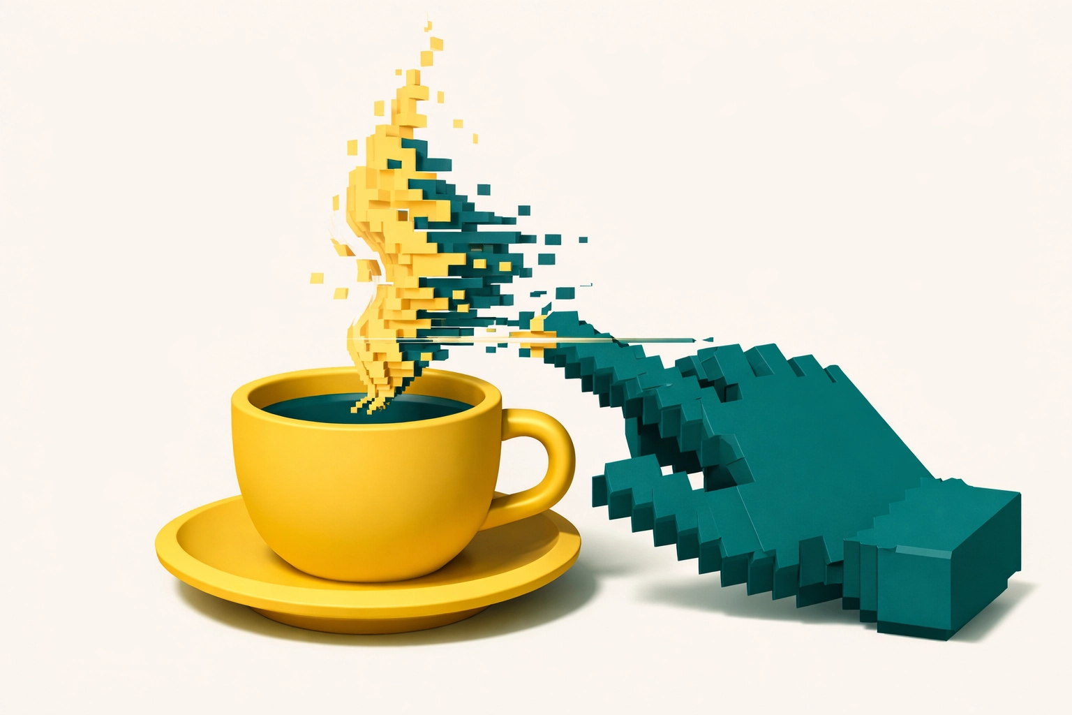 Digital hand scanning a coffee cup to represent the rise of Agentic Commerce and AI discovery.