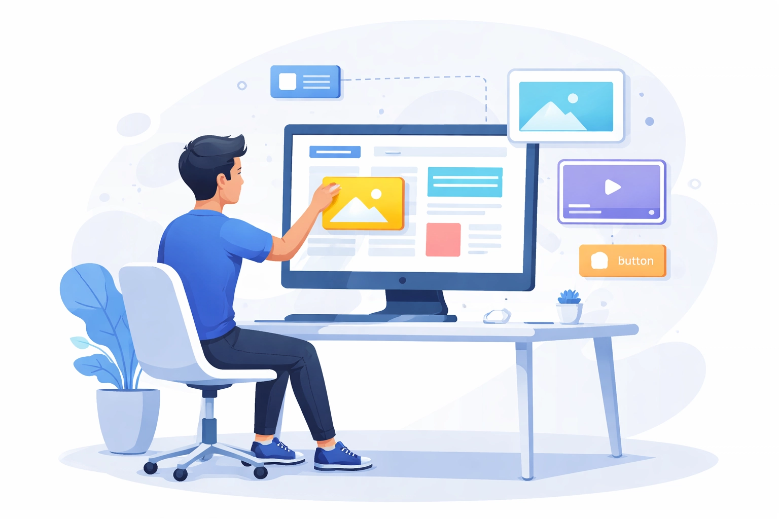 Person using a website builder to easily create a DIY website with drag and drop tools