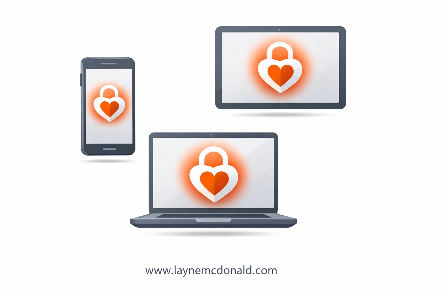 Digital devices with heart-shaped lock icons representing parental controls and online child protection.