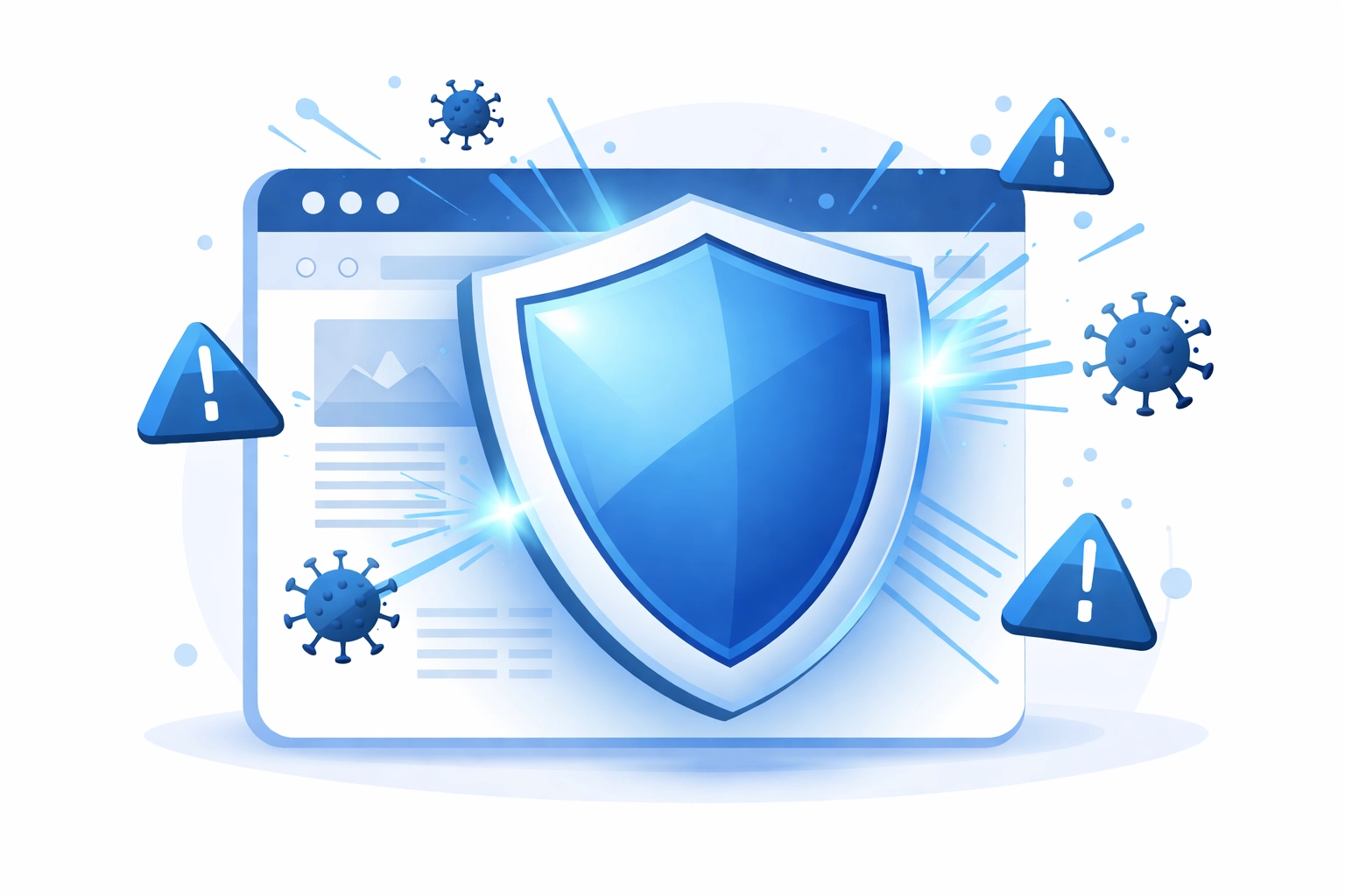Shield protecting a website from online threats, illustrating security in regular website maintenance