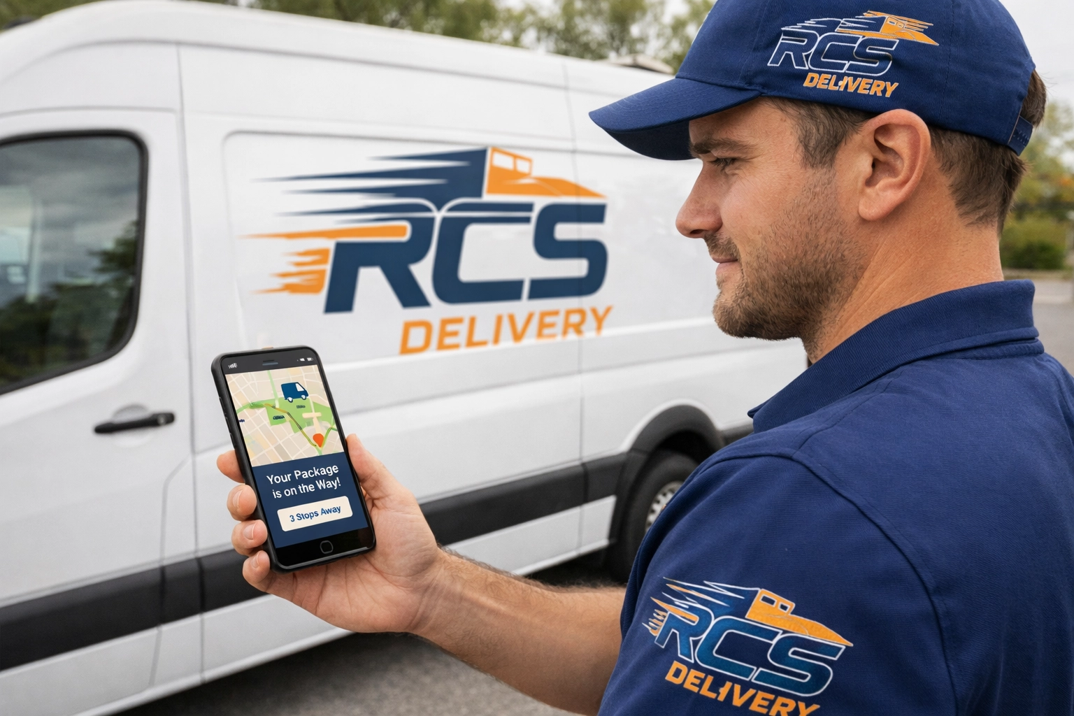 Real-time pharmacy delivery tracking showing patient monitoring app and courier GPS system