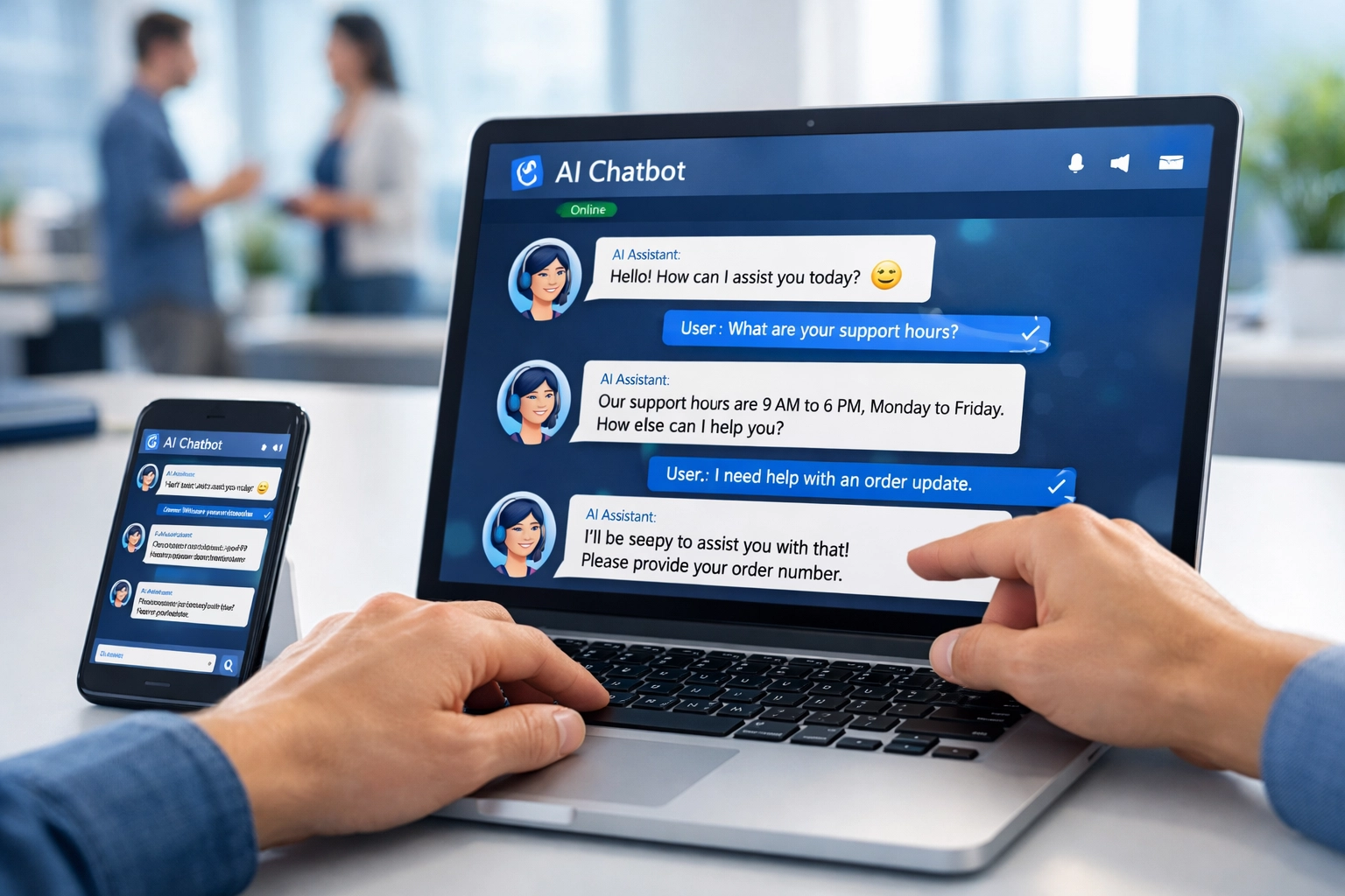 Now Assist AI-powered chatbot interface on laptop showing ServiceNow virtual agent