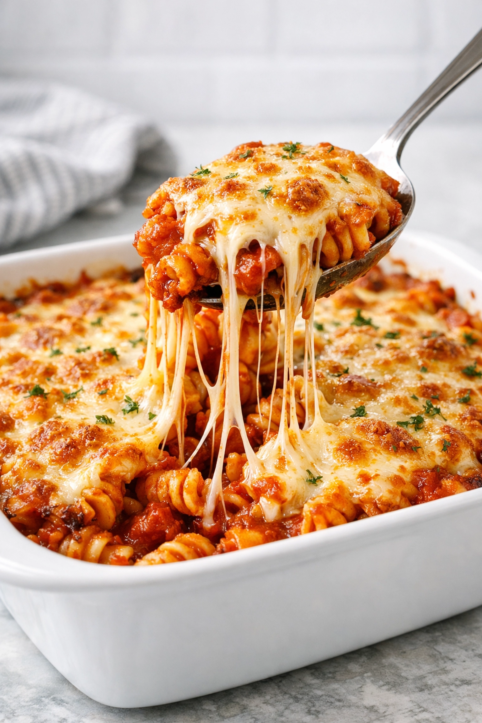 Cheesy pizza pasta bake with gooey mozzarella, a perfect easy family meal for busy nights.