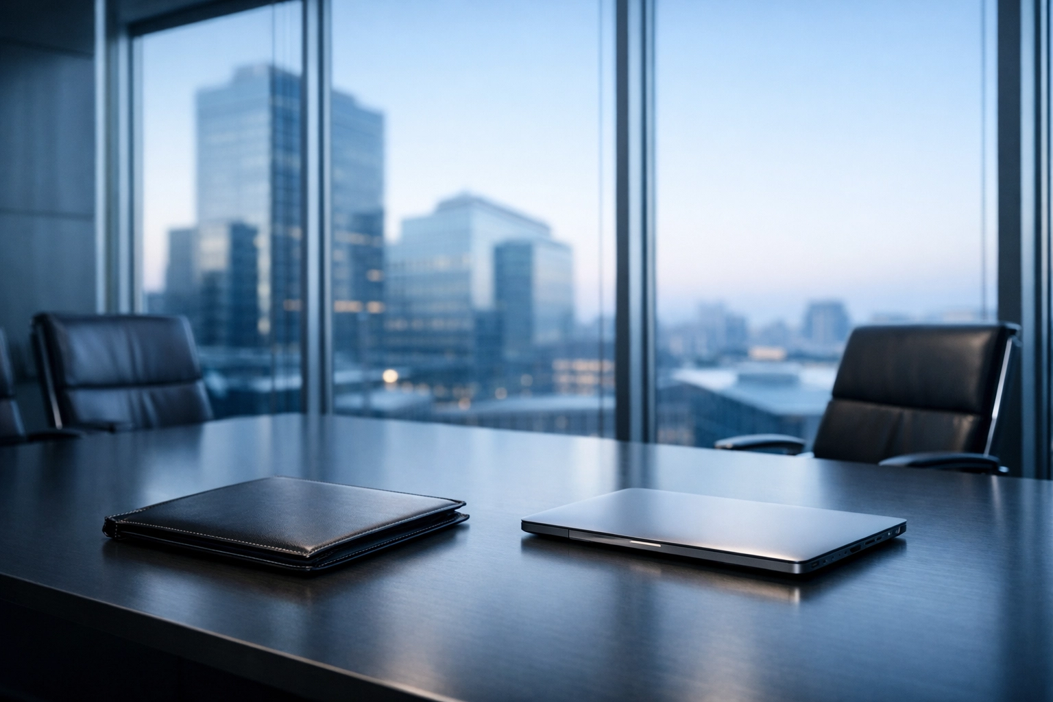 A modern North Carolina office conference room prepared for a professional business valuation meeting.