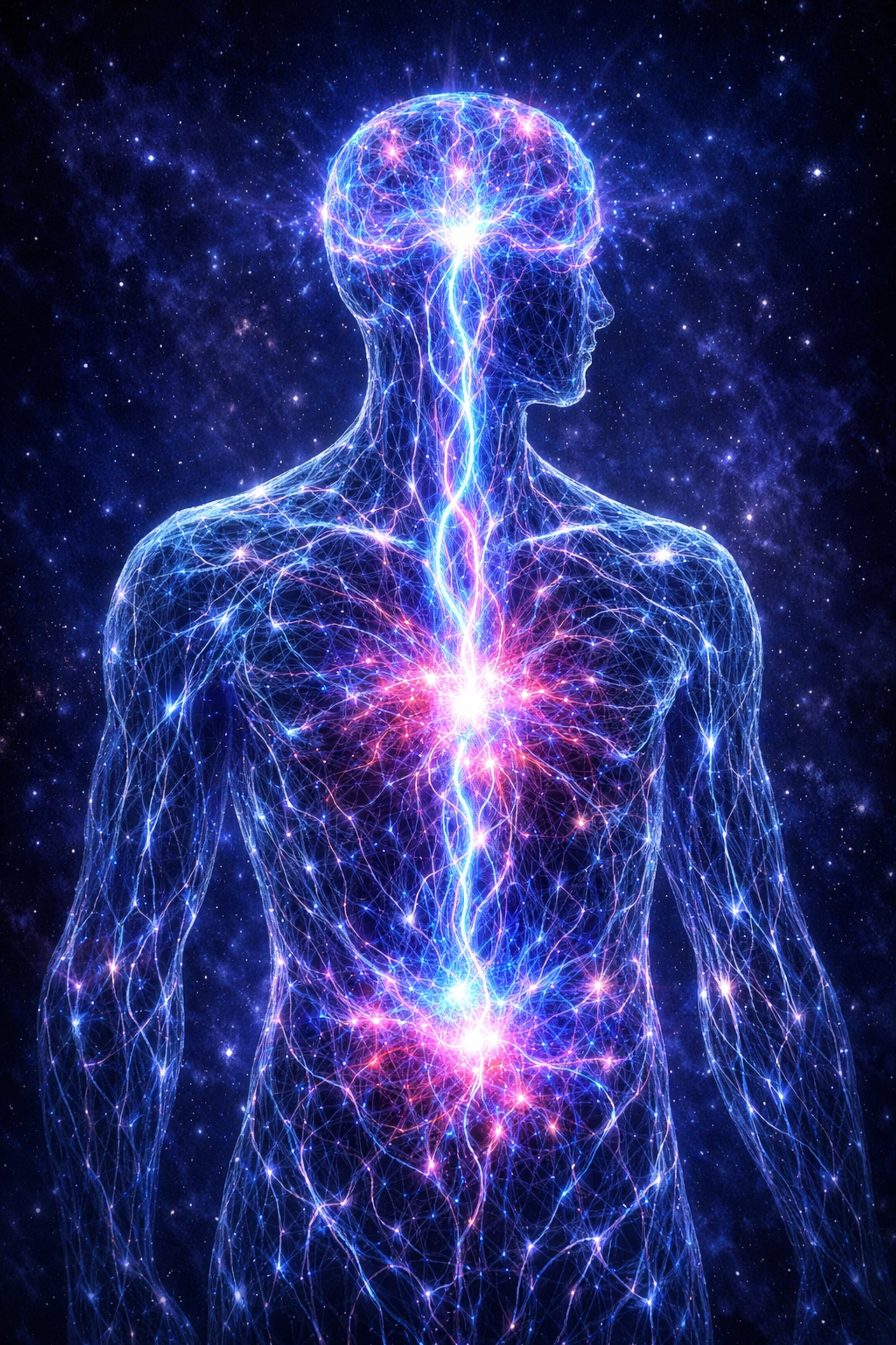 Glowing neural network showing the bio-electric foundation of nervous system regulation.