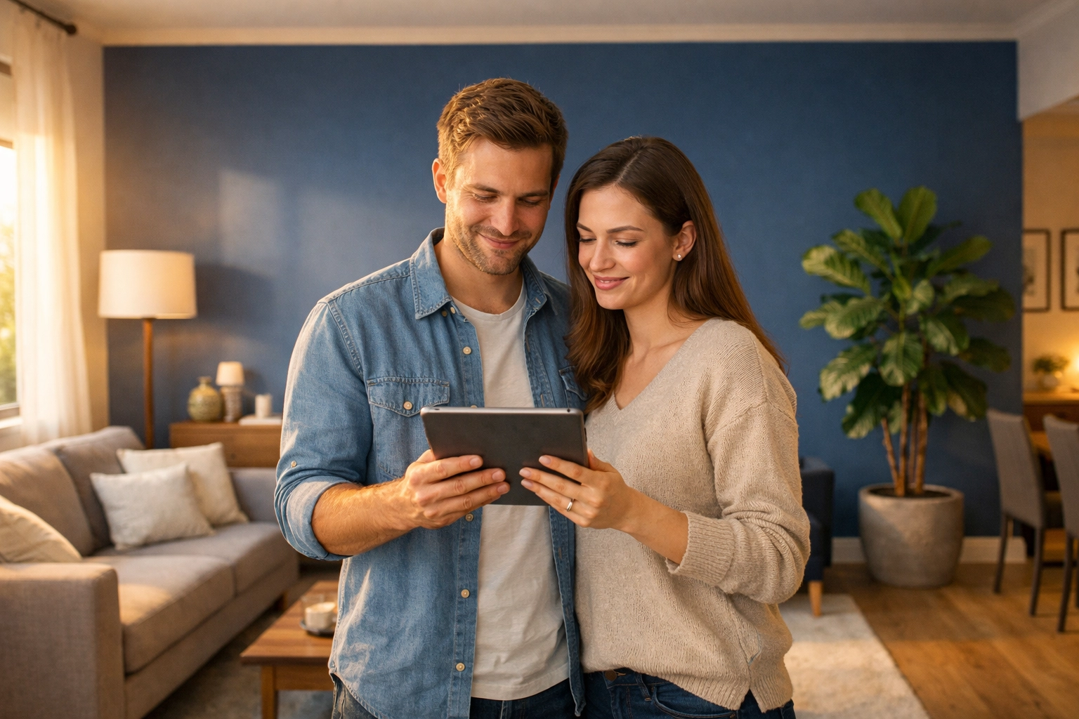 A young couple feeling relieved after securing a transparent and fast payday loan in Canada.