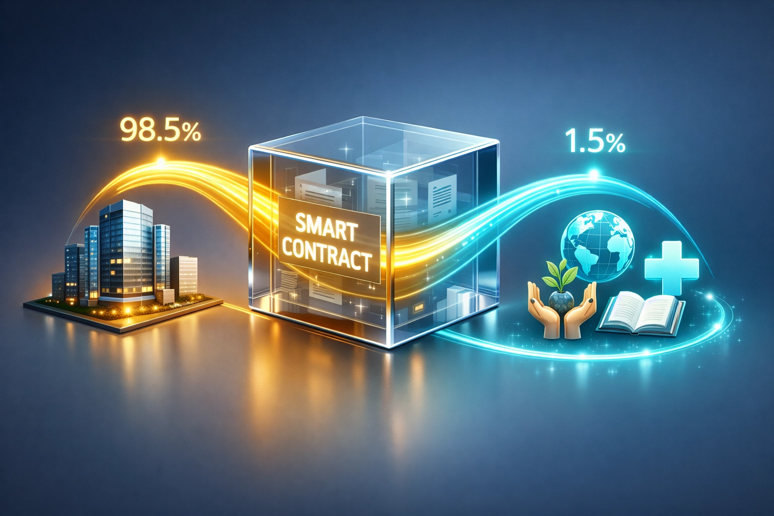 Smart contract automatically splitting crypto payment between business and charity allocation