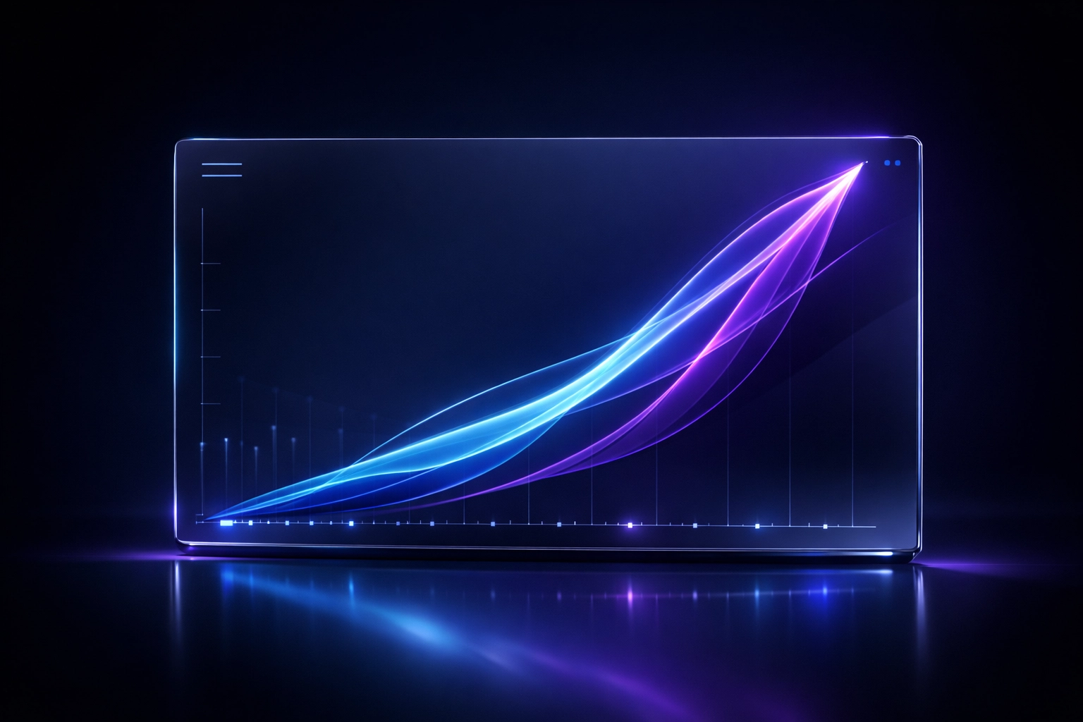 Holographic dashboard with rising growth charts showing how to scale business capacity using AI.