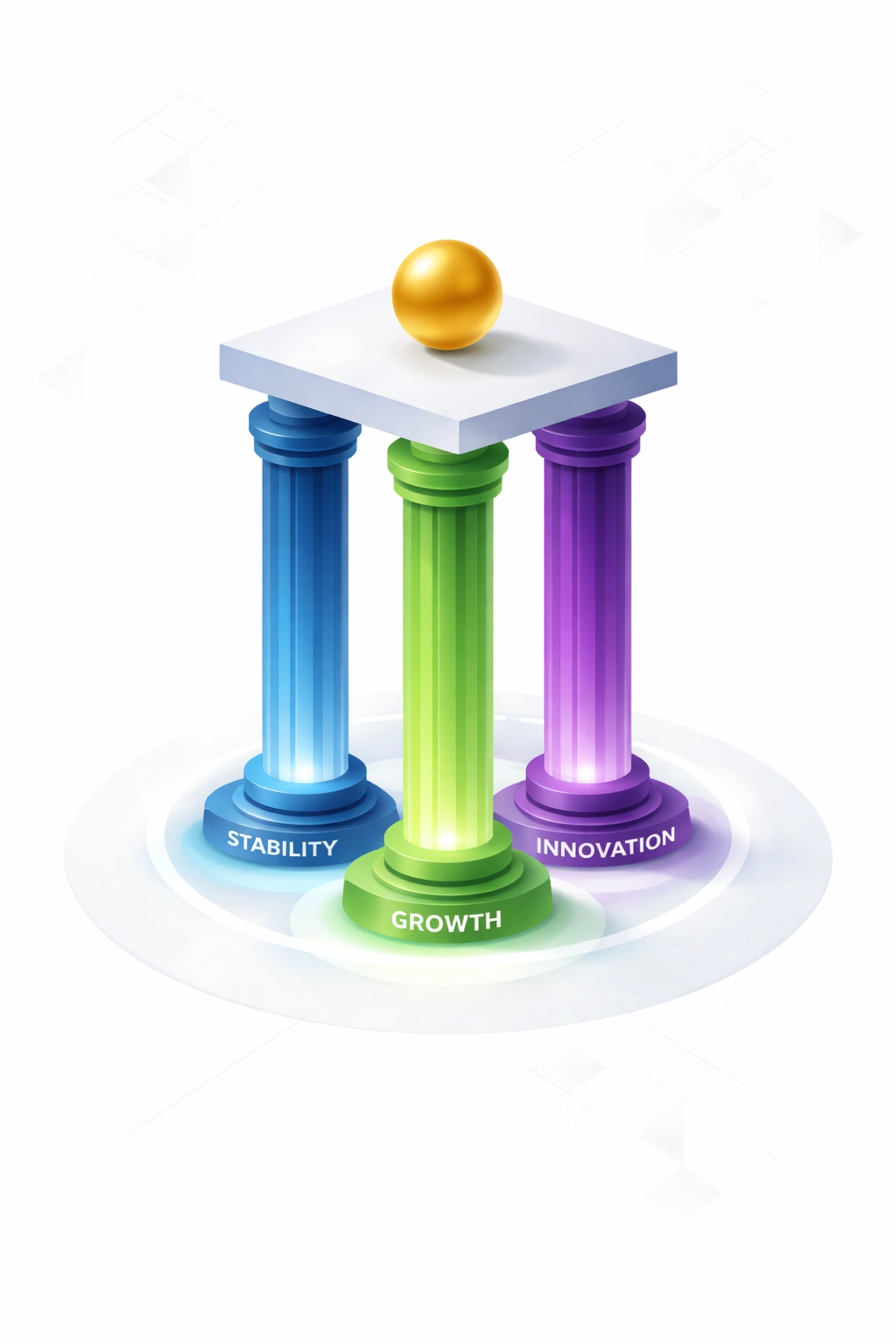 Three colored pillars representing downside protection, uncorrelated returns, and upside in portfolio diversification.