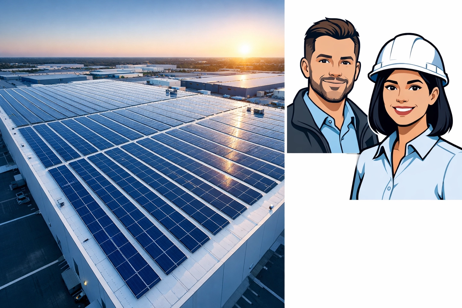 Commercial warehouse rooftop with solar panels generating lease income for building owner