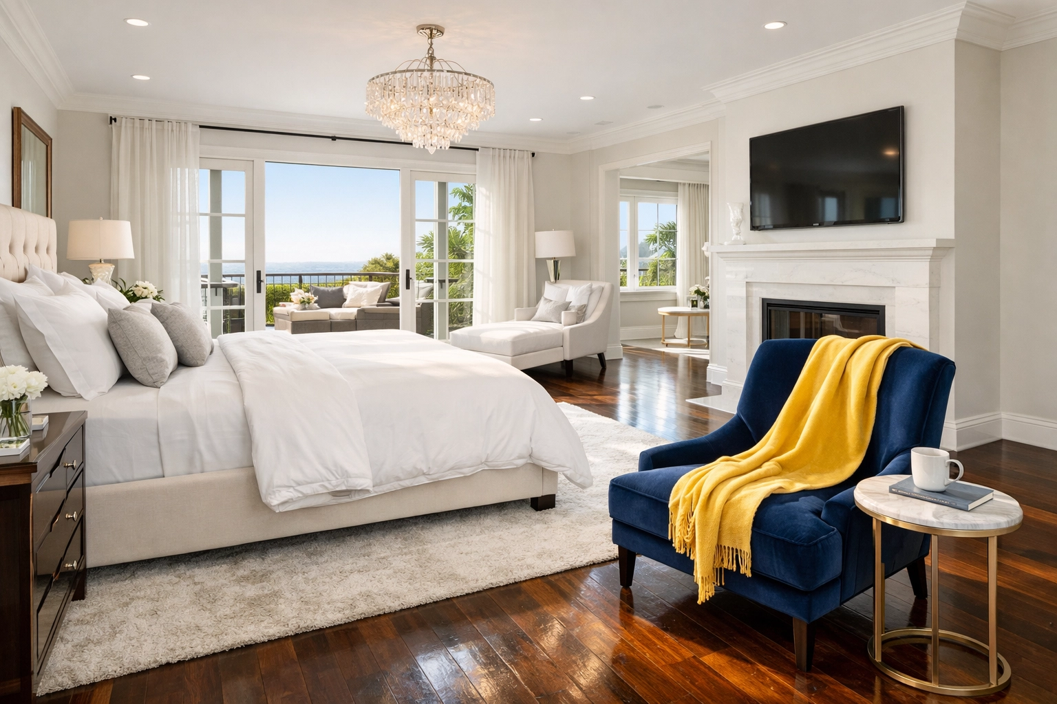 A spotless and organized master suite after a successful mission by residential cleaning services near me.