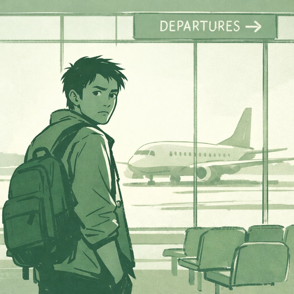 Gay asylum seeker leaving Indonesia at airport departing for safety and freedom