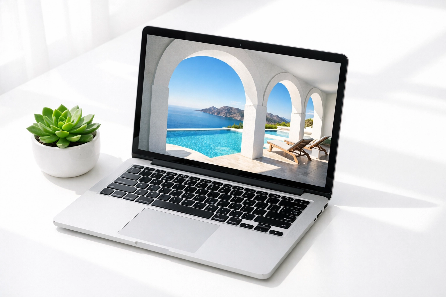 Fast-loading contractor portfolio photos on laptop to improve small business website design performance