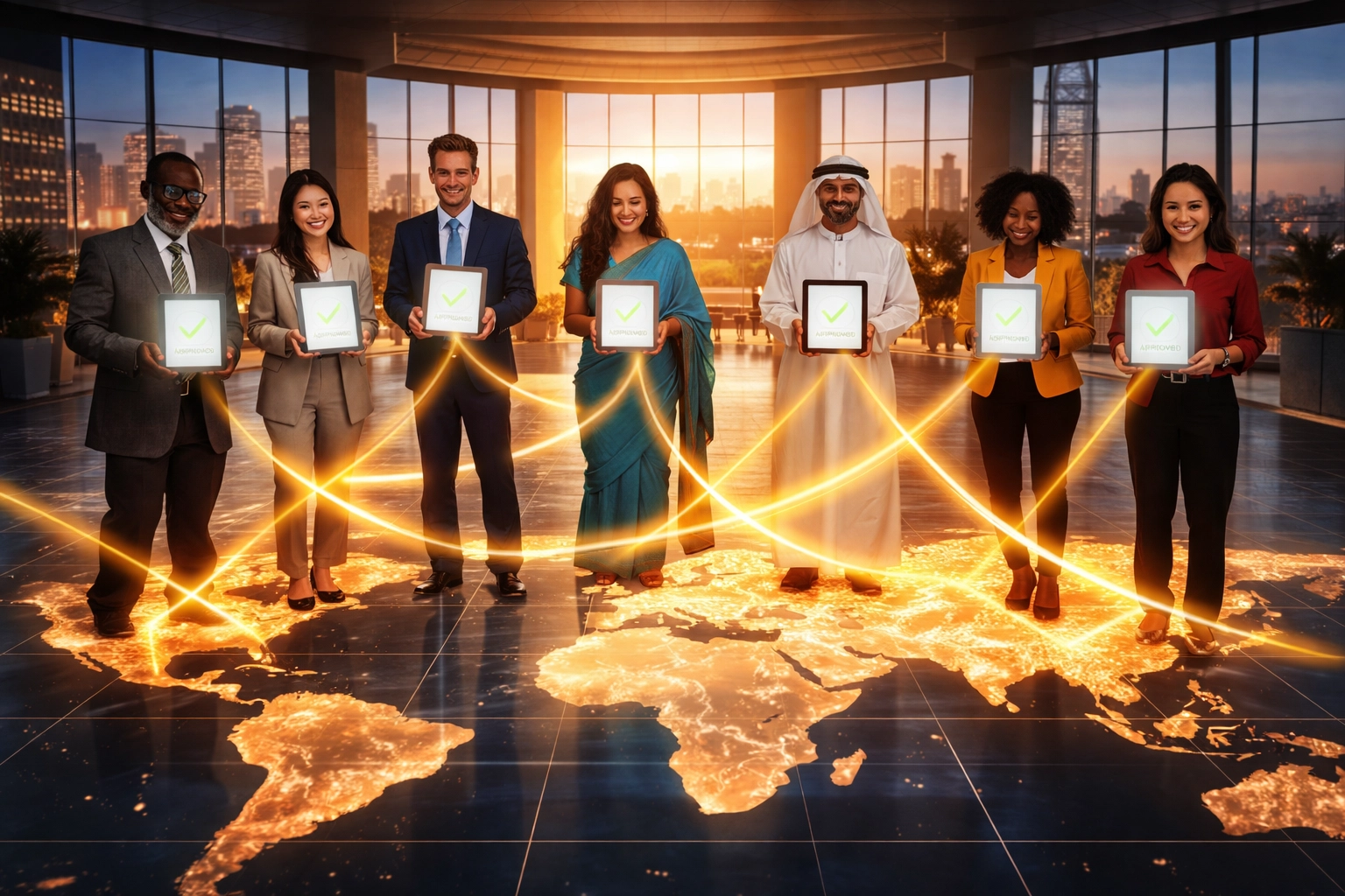 Global merchants connected through instant Web3 payments across world map showing LUSD international reach