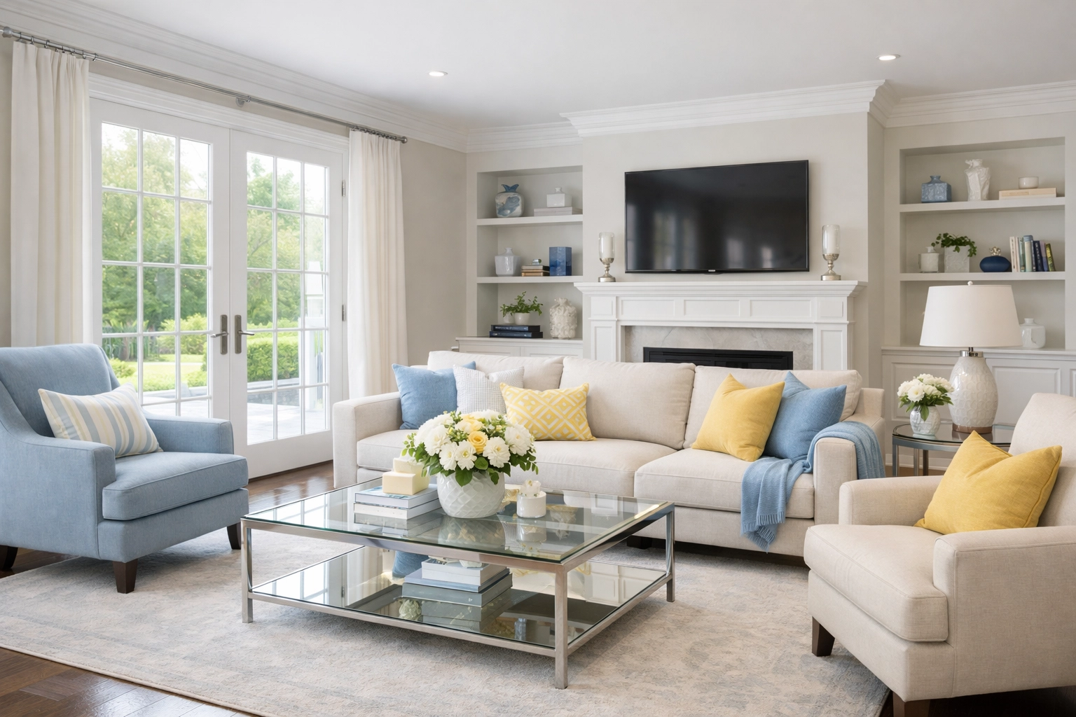 Clean and organized living room in a Sudbury home after professional house cleaning services.