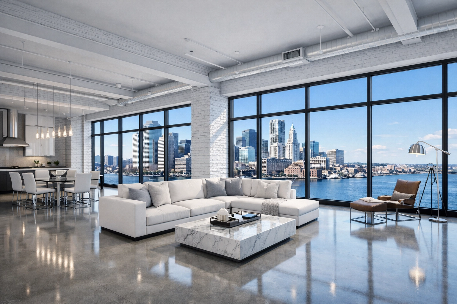 Spotless Seaport loft apartment ready for move-in after a professional Boston apartment turnover.