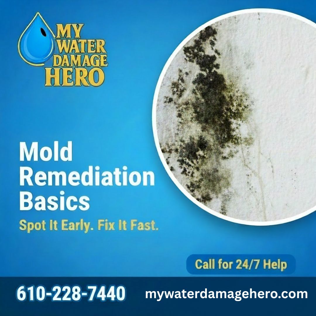 Informational graphic for My Water Damage Hero about mold remediation and early detection