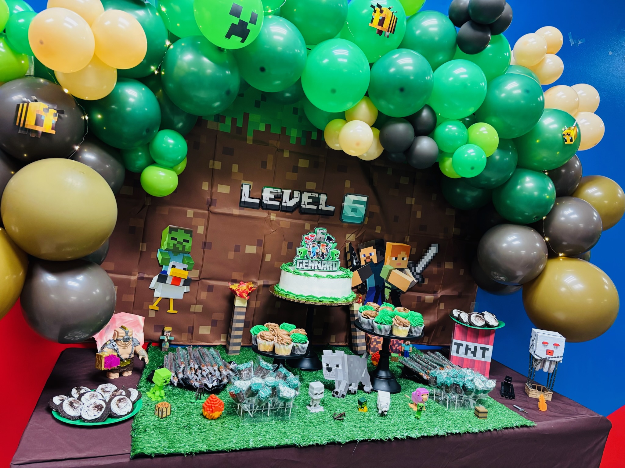 Minecraft-themed VIP party room setup at Funstation USA.