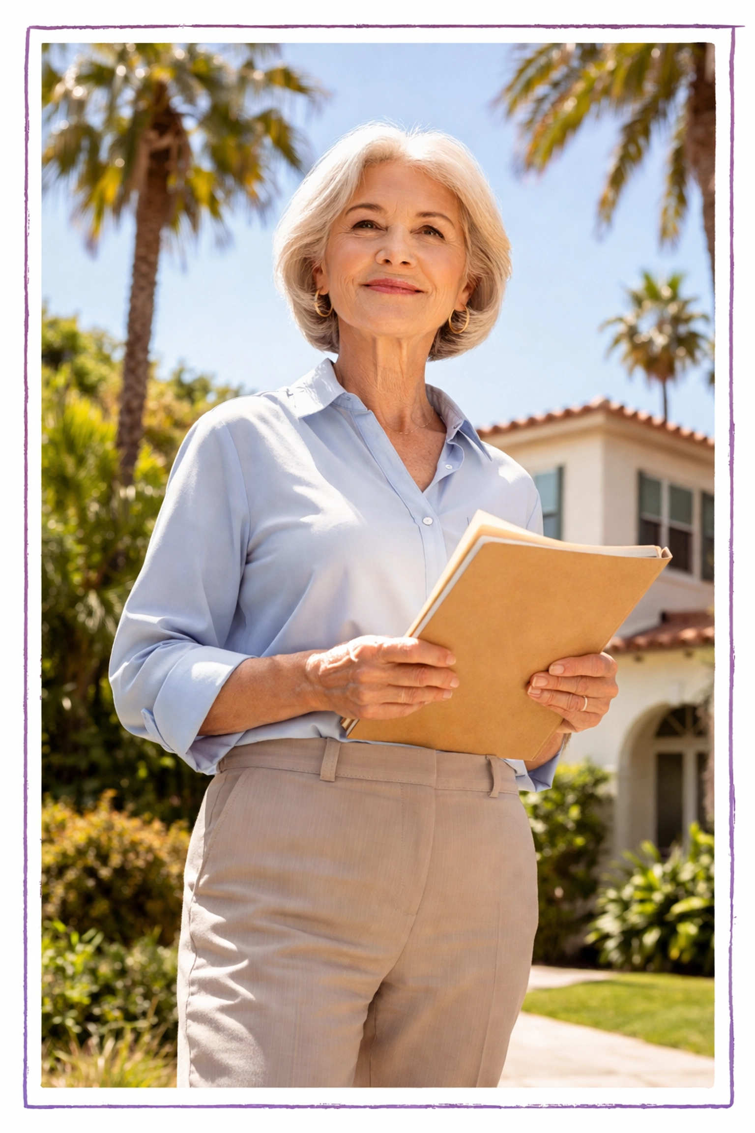Confident senior woman outside Los Angeles home, representing senior downsizing services and decision empowerment. Confident senior woman outside Los Angeles home, representing senior downsizing services and decision empowerment.