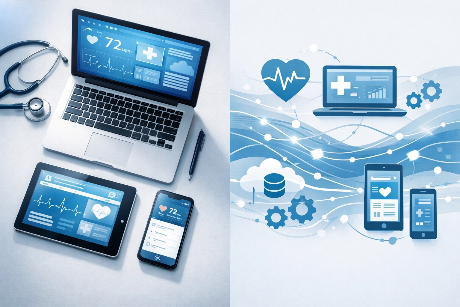 Connected healthcare devices showing AI eligibility verification integration with EHR systems