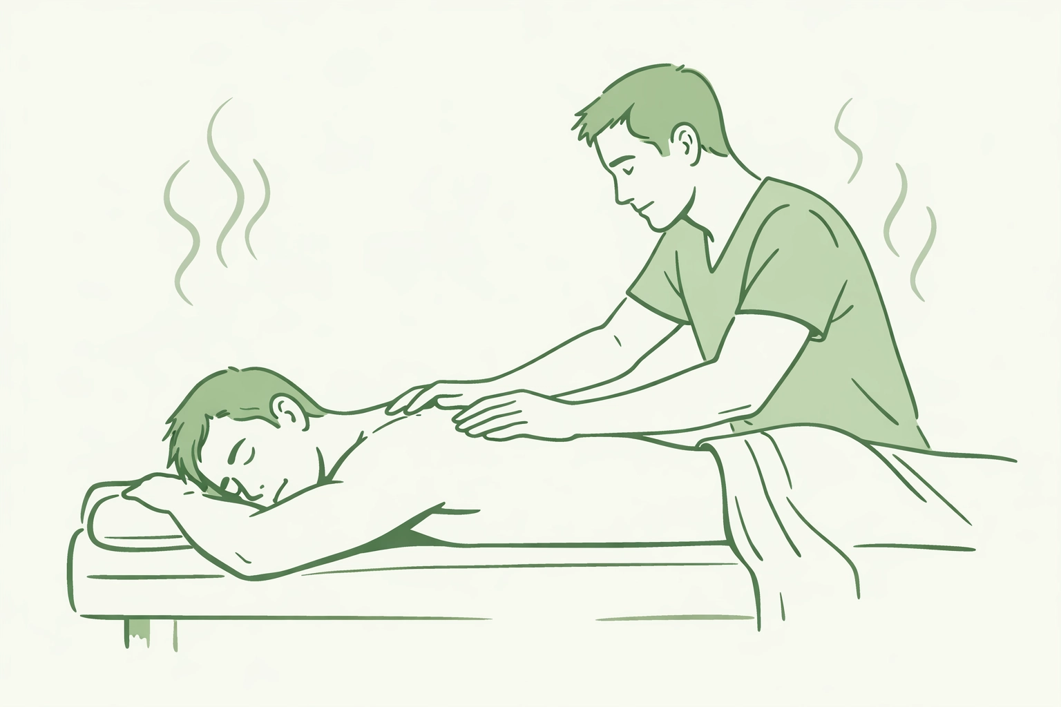 Professional massage therapy session between two men in gay sauna setting