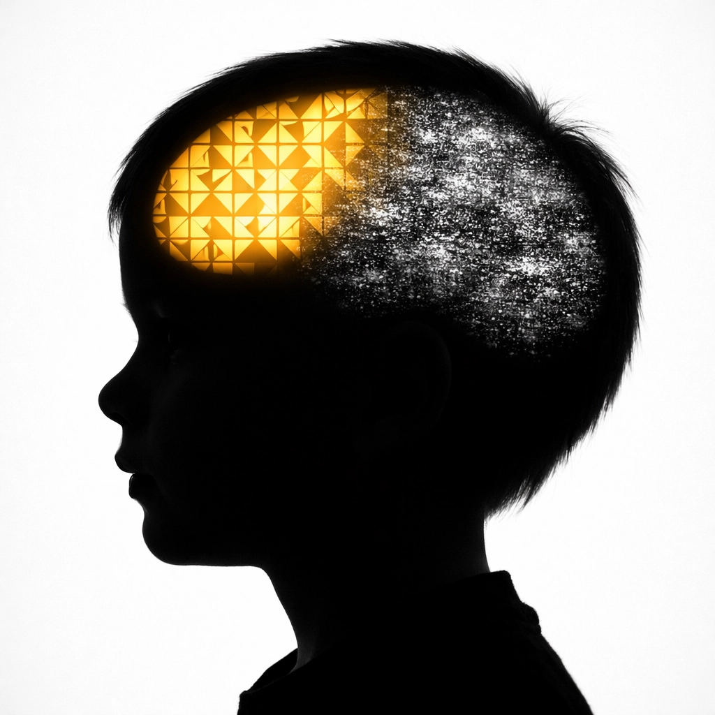 Child's brain showing prefrontal cortex damage from social media causing brain rot