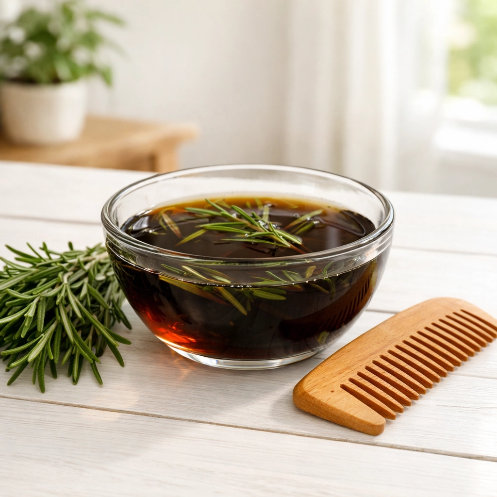 Natural Azeer rosemary water toner with a wooden comb for hair growth.