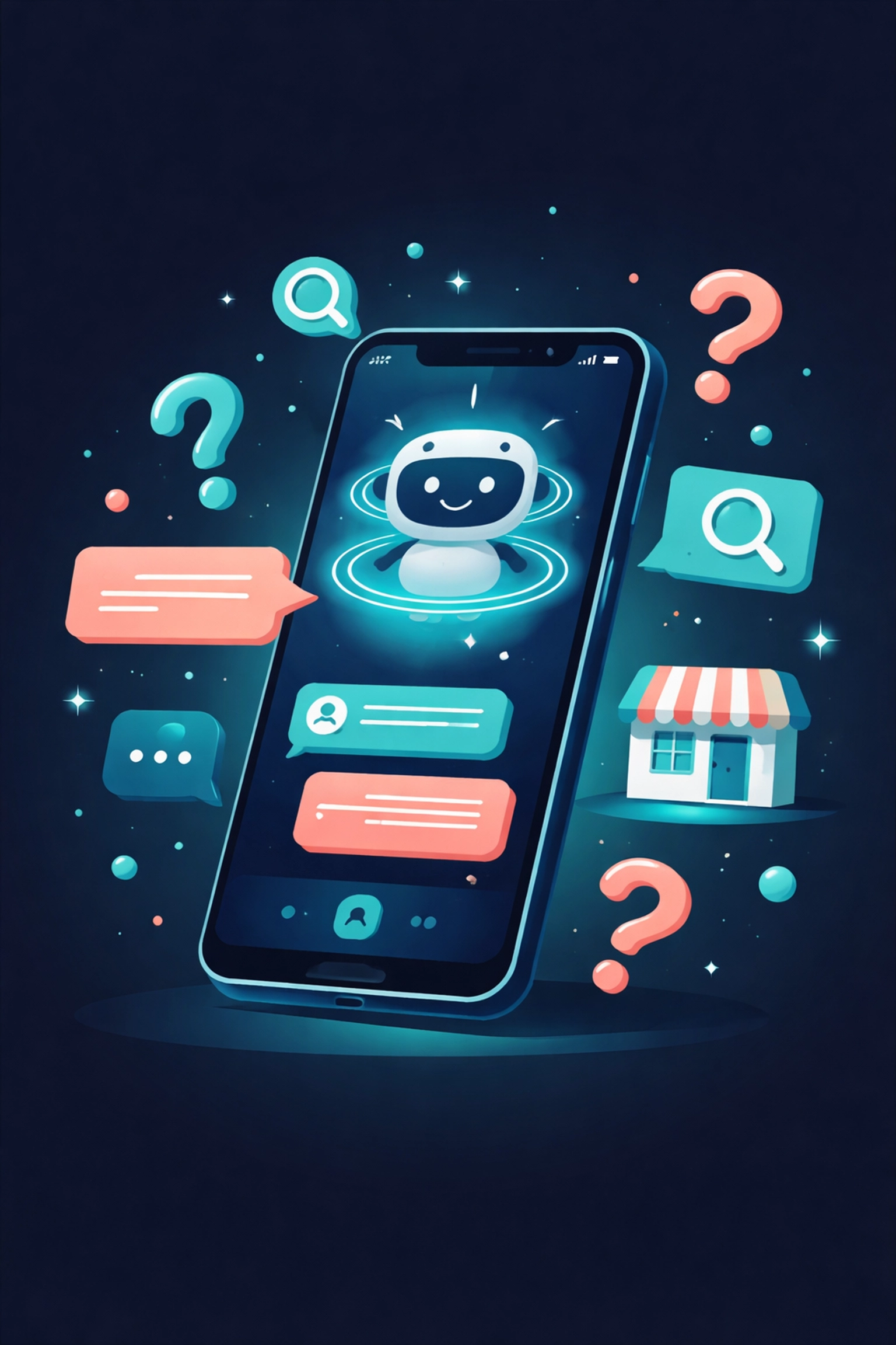 Illustration of an AI assistant recommending local businesses, highlighting the importance of AI search for Chattanooga companies.