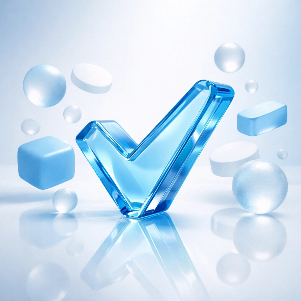 Blue checkmark representing reconciled and accurate QuickBooks financials for an Albert Lea business.