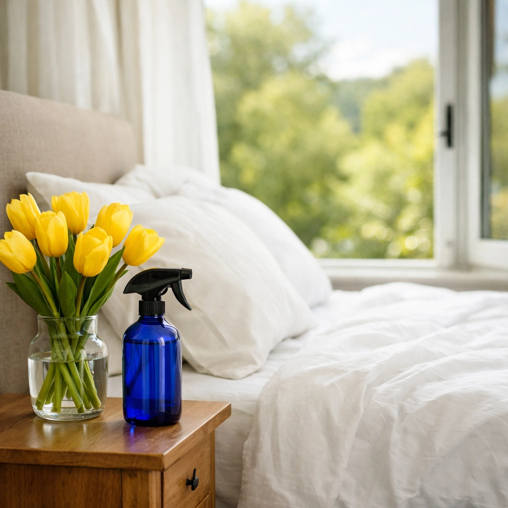 Fresh luxury bedroom highlighting eco-friendly house cleaning services for Leominster MA professionals.