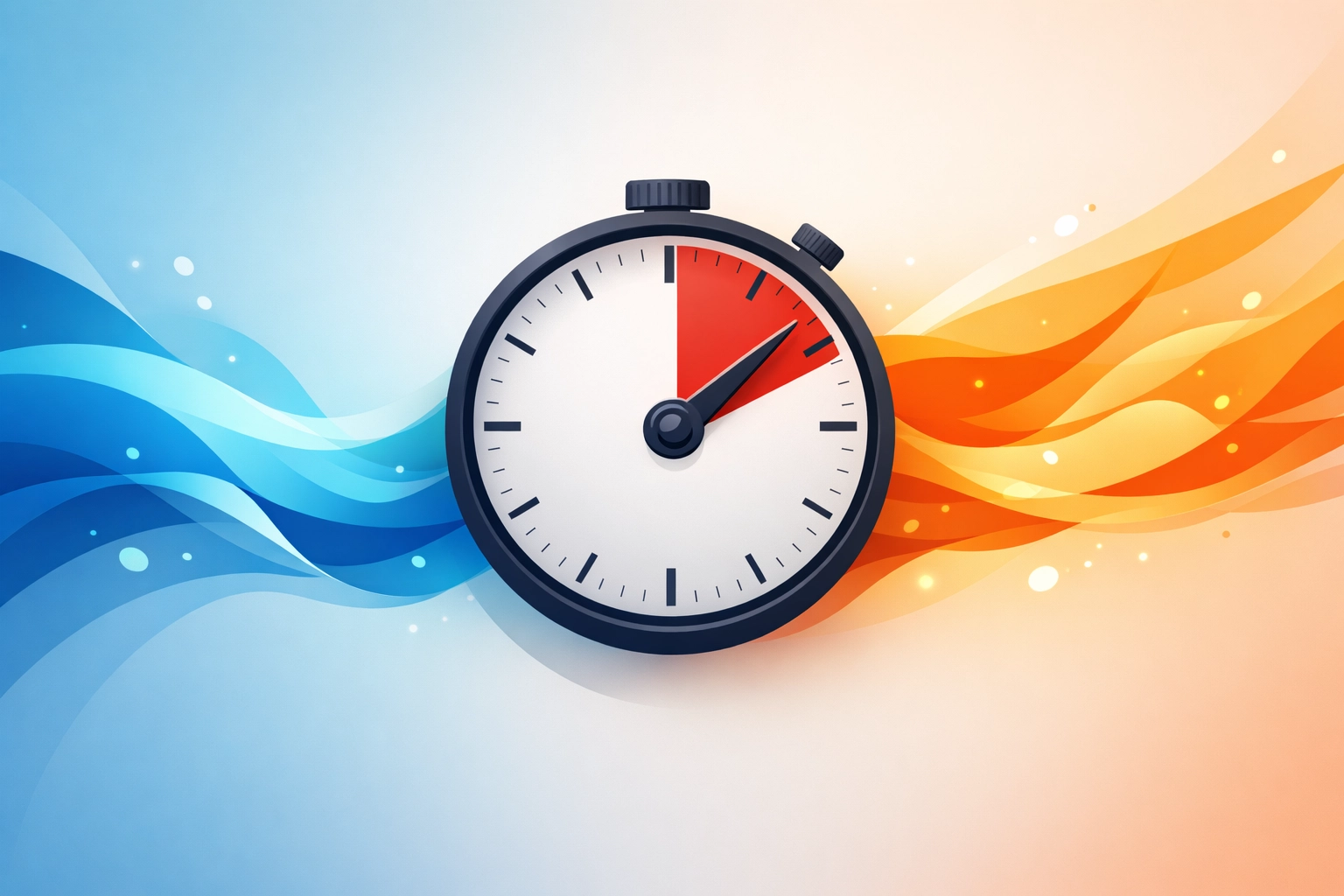 Timer surrounded by flowing energy illustrating focused work intervals and creative rhythm